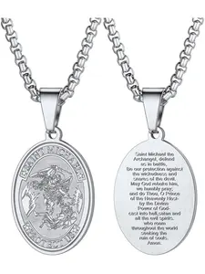 U7 Saint Michael Necklace for Men,Stainless Steel/18K Gold Plated St Michael Archangel/Saint Benedict/Saint Christopher Pnedant Amulet Necklace for Men Women