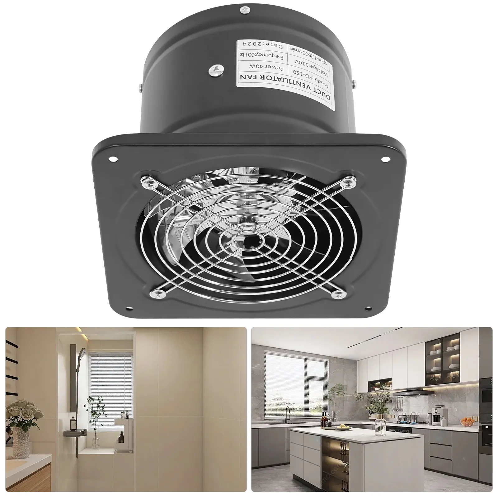 Corded Electric Quiet Exhaust Fan Ventilator - 40W (40W & above), 110V, 2600RPM, 60-70dB, 19×19×13.5cm (7.5×7.5×5.3inch), Wall Mount/Window Mount for Kitchen, Bathroom Home Supplies, 110 V, Compact
