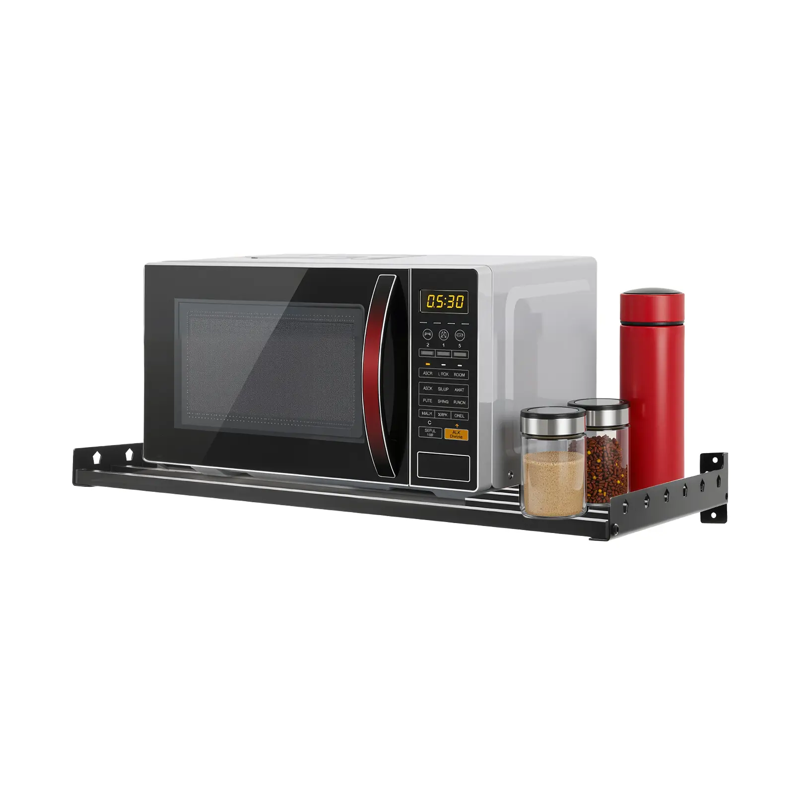 Wall Mounted Microwave Oven Rack - Q235+Aluminum Rustproof Rectangle Shelf, 110 lbs/50kg Capacity, Black Finish, Easy Smooth Installation, Space-Saving Kitchen Organizer, Ideal Father's Day Gift (1* Microwave Oven Rack), 1-Layer