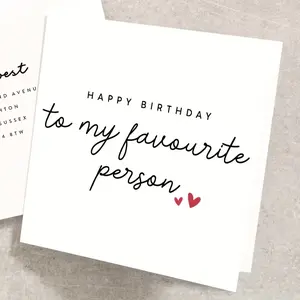 1pc "to My Favorite Person" Birthday Card, Ideal for Boyfriend, Husband, Girlfriend, Wife, Elegant White with Heart Accents, Perfect for Anniversaries, Valentine's Day gifts
