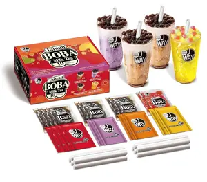 J WAY Instant Boba Bubble Milk Fruity Tea Mix Set - 77.4g x 10 Pack, Vegetarian Beverage Kit