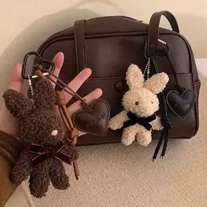 Kawaii Plush Rabbit Keychain Doll Charm Y2K Cute Sweet Bunny Stuffed Toy Keyring Backpack Pendant Bag Decoration