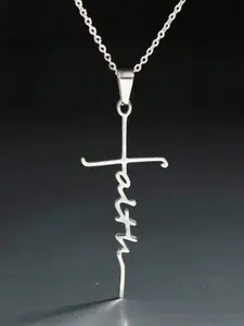 Christian Cross Word of Faith Pendant Necklace, Prayer Accessory for Believers, Daily Church Gift, 1pc Religious Jewelry, Cross Design Necklace, Dainty Faith Jewelry