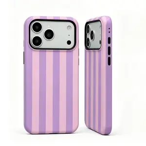 2-in-1 Magnetic Slim Phone Case for iPhone 17/16/15/14 - Shockproof Drop Protection, Anti-Scratch Hard Back & Soft Bumper Cover, Pink Purple Striped, MagSafe Compatible Protective Case, Ideal Gift for Women Men