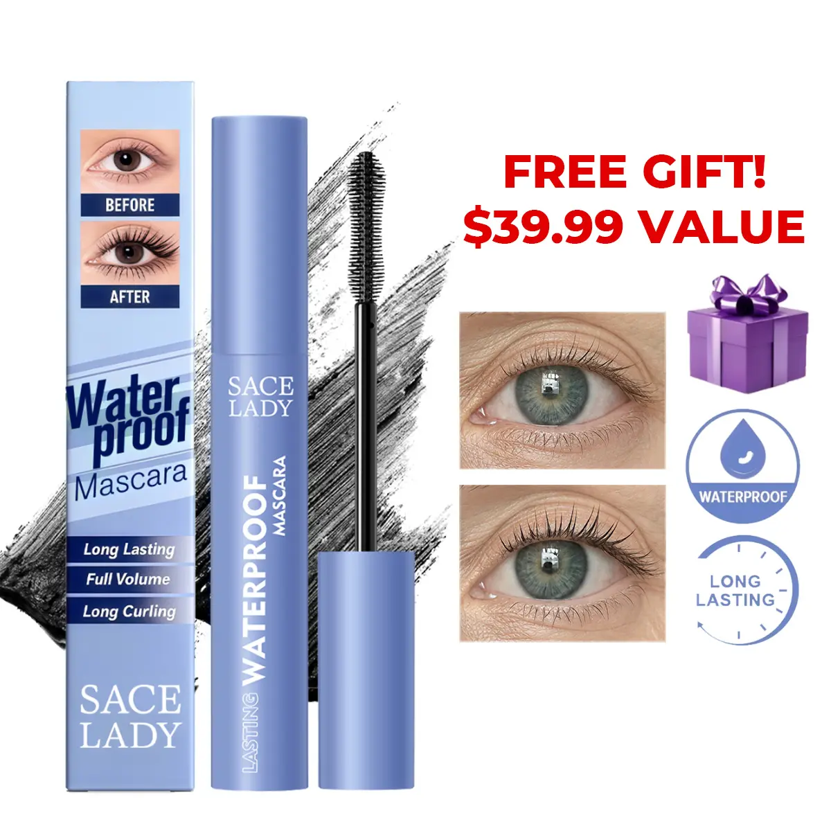 SACE LADY Waterproof Mascara for Mature Eyes Fiber-Infused Lengthening Volumizing Smudgeproof Long Lasting Curling Eyelashes Makeup SummerFinds