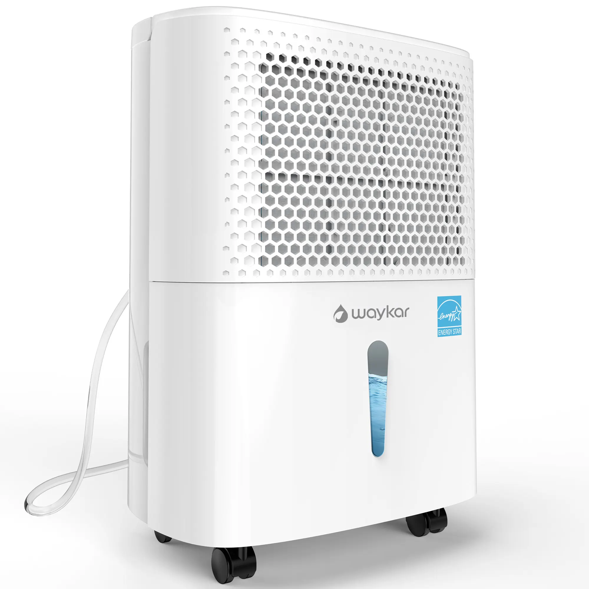 Waykar Home Dehumidifier, 31.6-Pint Smart Unit for Basement (Up to 2,000 Sq. Ft.) with Dual Drain Hoses, Auto Humidity Control, Quiet 24H Timer, Child Lock, Castors for Bedroom Use