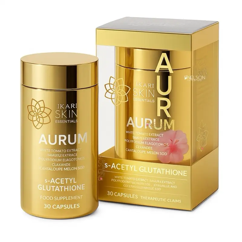 Hikari Skin Essentials AURUM Advanced s-Acetyl Glutathione Complex with White Tomato, Sakura Extract, Polypodium Leucotomos, Ceramide & Cantaloupe Melon SOD – Premium Antioxidant & Skin Support Supplement – 30 Capsules, 500mg