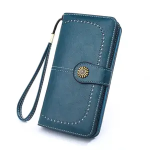 Women’s Waxed Leather Clutch Wallet, 2026 Vintage Chic RFID Blocking Wristlet Purse, Zip Around Long Wallet with Multi Pockets, Phone Card Coin Organizer for Everyday Use, Travel & Daily Essentials