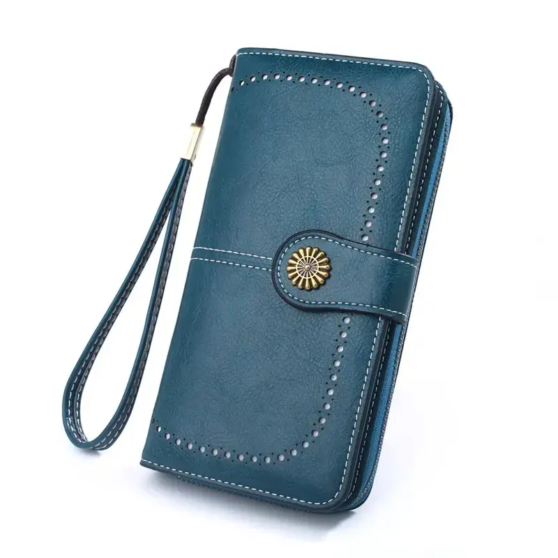 Women’s Waxed Leather Clutch Wallet, 2026 Vintage Chic RFID Blocking Wristlet Purse, Zip Around Long Wallet with Multi Pockets, Phone Card Coin Organizer for Everyday Use, Travel & Daily Essentials