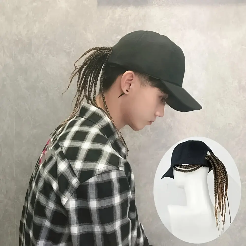Unisex Hip-Hop Punk Wide-Brim Cap with Braided Dreadlock Wig