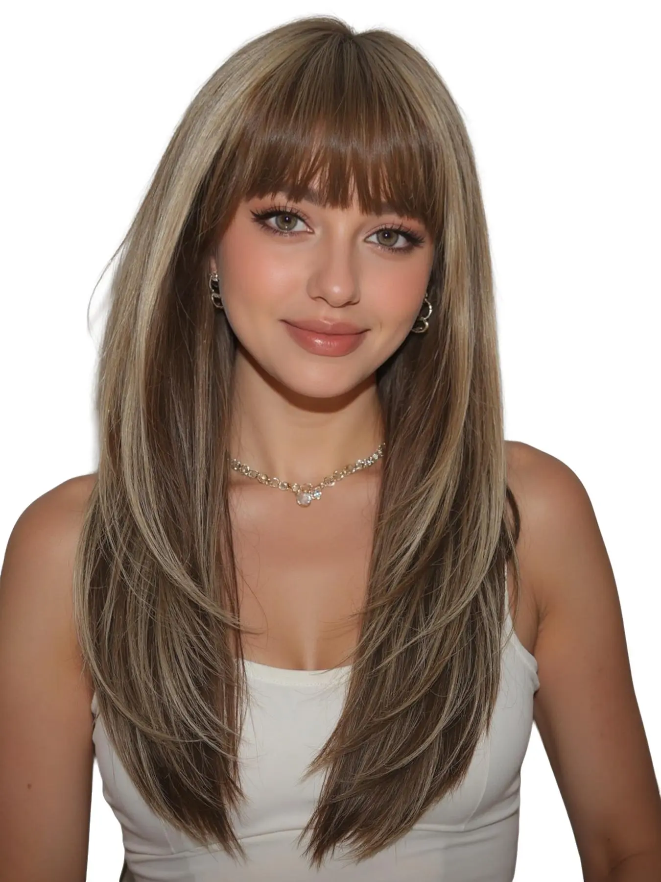 24 Inch Long Straight Wig with High Gloss Mechanized Fiber, Natural Look, Easy Care, Suitable for All Ages, Synthetic Hair, Synthetic Material Wigs