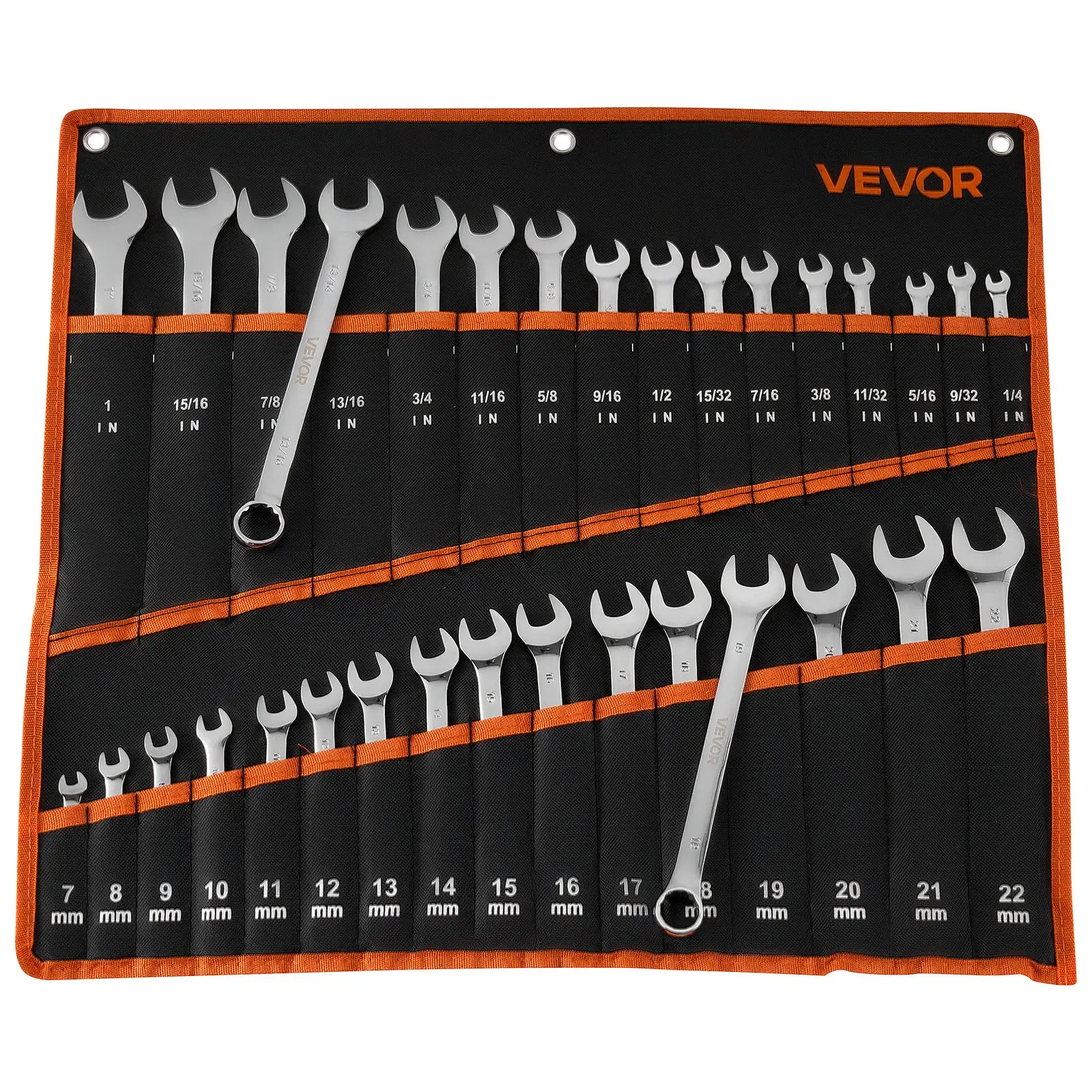【Summerfinds】VEVOR 32-Piece Combination Wrench Set - SAE & 7-22 mm Metric, 12-Point Box End, 15° Angled Open End, Durable Carbon Steel, Compartmentalized Roll-Up Pouch Auto Repair Tools for Household DIY Maintenance, Tools And Gadgets