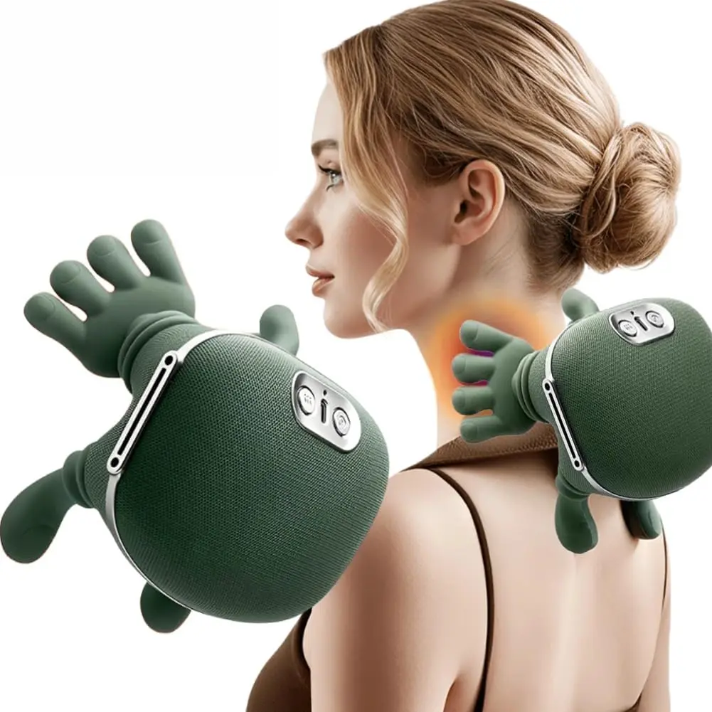 Shoulder and Neck Massager, Bionic Heated Massager, Neck Massager with Fingers, 4D Kneading Massage, Simulates a Real Palm Massage for Comfort, Relax Muscle Tension (Green)