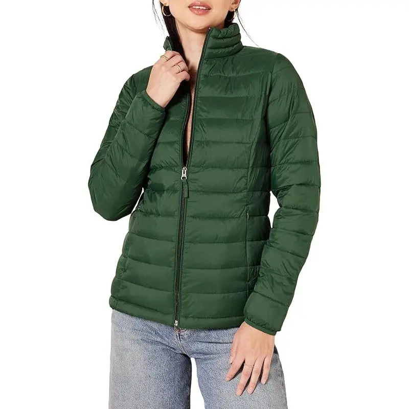 Women's Puffer Jacket - Comfortable Lightweight Quilted Long Sleeve Zip Up Coat, Water-Resistant and Packable, Plus Size, Zippered Jacket, Plus Sizes, Packable Coat