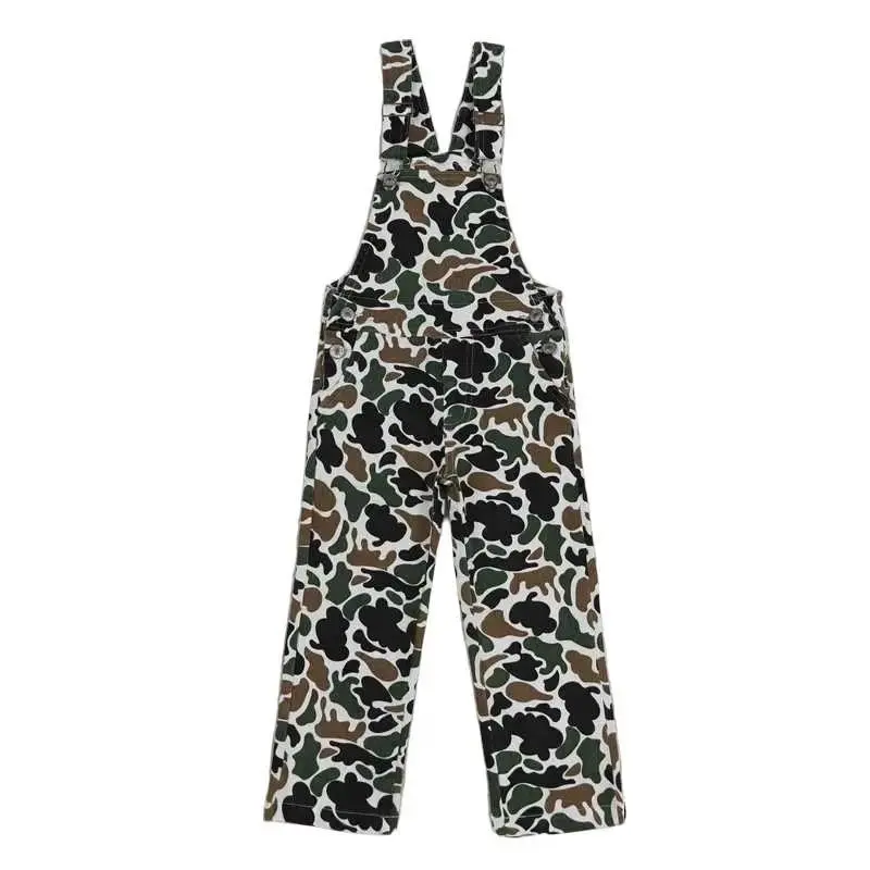 Girls' Green Camouflage Print Denim Overall Pants, Kids' Clothes with Durable Fabrics, Affordable Fashion Finds