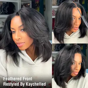 ISEE HAIR Wear Go 9x6 Tpart Layered Cut Bob Yaki Straight Wig With Drawstring 180% & 250% Natural Black & Reddish Brown Deep Part Pre-Cut Lace Front Wig & Pre-Bleached & Pre-plucked Hairling Glueless Human Hair Wig Vacation Hair #Summervibess