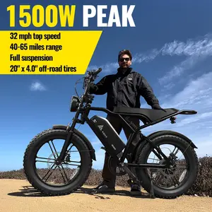 【TST R002 Ebike】TST Electric Bike for Adults 1500W Peak 20" Fat Tire All-Terrain E-Bike 60/110 Miles 28MPH Electric Dirt Bike for Road Sand Mountain Snow - 48V 15/25AH Battery Powered Electric Motorcycle