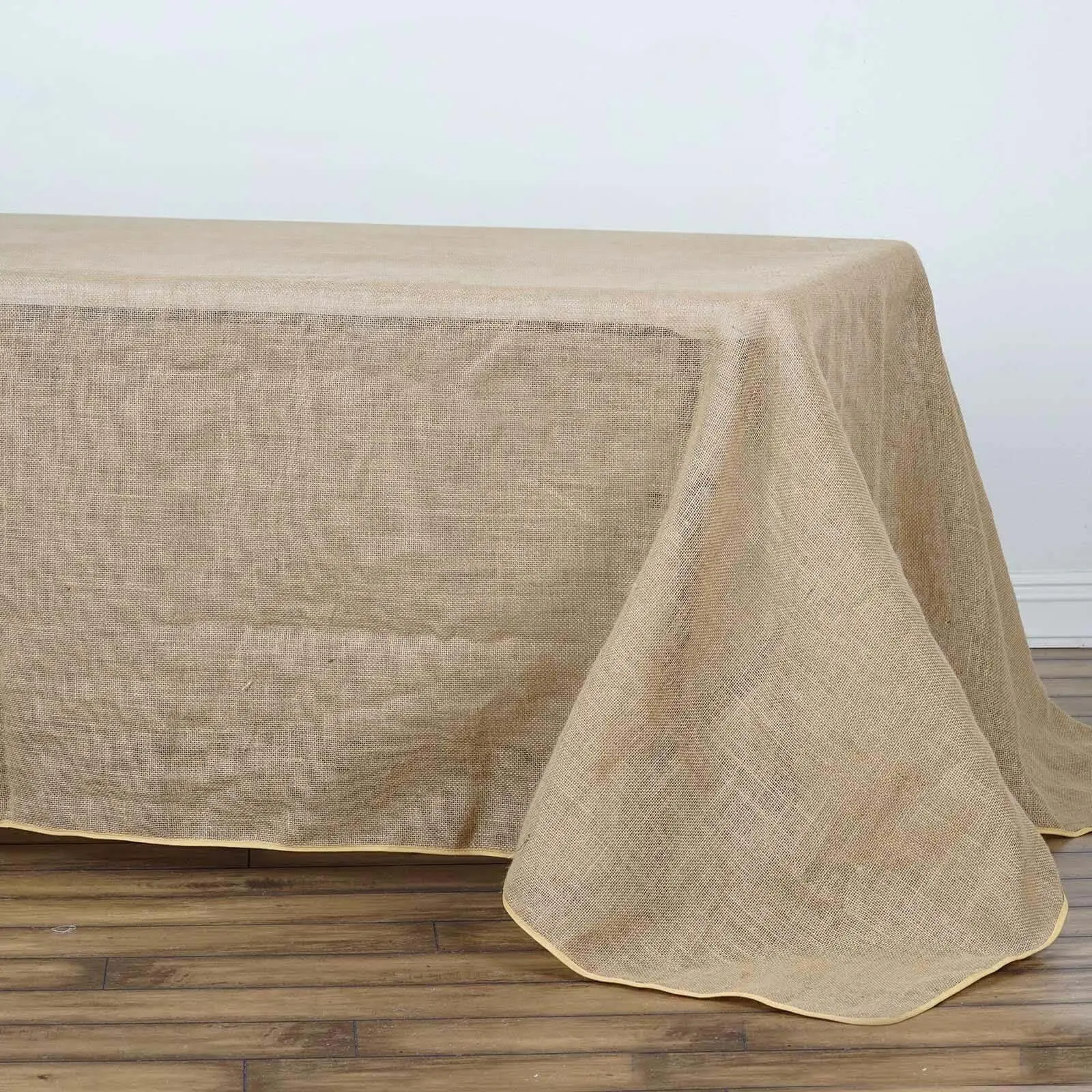 1-Piece Seamless Basket Weave Natural Jute Burlap Rectangle Tablecloth (90"x156") - Shabby Chic Rustic Boho Seamless Linen, for Barn Venue, Outdoor Picnic, Home Banquets