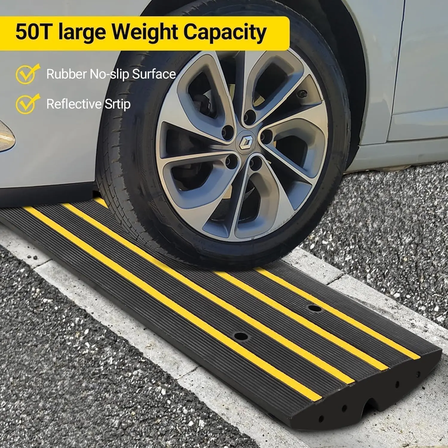 2 Pack 48" Heavy Duty Rubber Driveway Curb Ramps, Low Profile Car Curb Bridge with Drainage Channel, 33000 lbs Capacity Gutter Ramp for Garage, Sidewalk, Loading Dock & Driveway Access