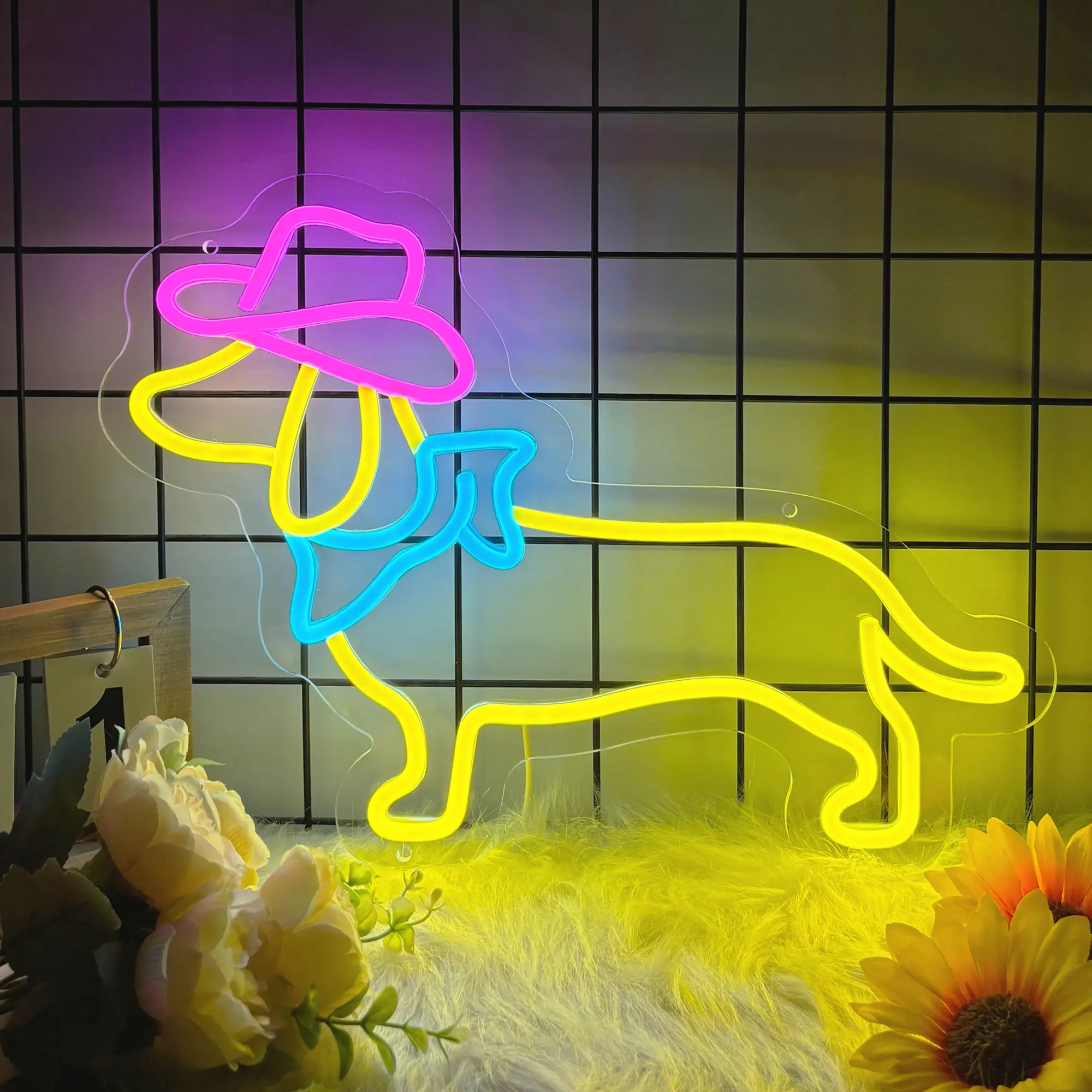 Adjustable RGB LED Neon Dachshund Light Sign Decor (1pc) - USB Powered, 10-Level Dimmable, Plastic, Wall Mount/Desktop Use, Home Living Room Decoration, Gift for Family, Home Improvement Novelty LED Lights, Adjustable Rgb Lighting, 10-Level Brightness