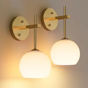 MOITA Wall Sconces Set of Two, Wireless Battery Operated Wall Decor with Remote, Sconces Wall Lighting with Glass Shade, Upward and Downward Installation, 12 RGB Colors and 3 CCT Options