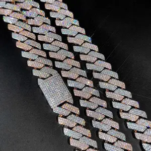 [ICE HUE] Chunky 18K Gold Vacuum Plated Polished Copper 2-Color Large 20MM Cuban Theme Necklace, 5A+ Sri Lanka Zircon, Secure Lobster Clasp, Unisex Iced Out Hip Hop Chains, Luxury Statement & Daily Casual Jewelry Gift