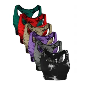 Women Seamless Tie Dye Sports Bras 6 Pack with Removable Padding High Support for Yoga Running