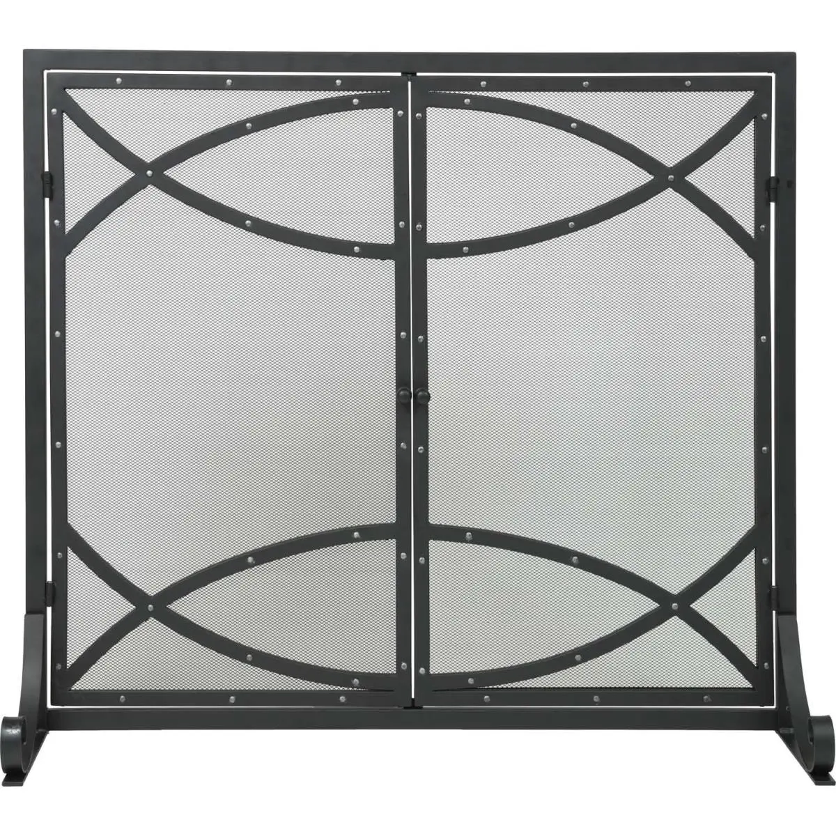 Dagan AHS185 Steel Panel Set Fireplace Enclosure Frame Doors, Black & Silver, 39x34 in, Silver Rivet Design, Solid Steel Frame, Spark Guard, Easy Access