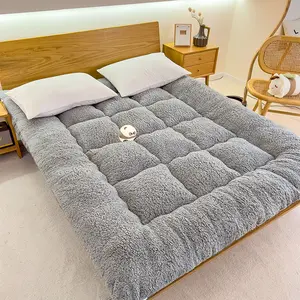 Japanese Tatami Futon Mattress with Ultra-Soft Lamb Velvet, Foldable Roll-Up Thickened Sleeping Pad for Dorms, Home and Travel