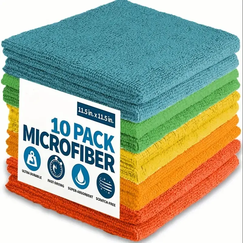 Assorted Polyester Yarn Synthetic Microfiber Kitchen Cloth Set - High-Absorbing, No Hair/Wires Left, Non-Shrinking, Long-Lasting, Home/Office Cleaning (10 Units), Last A Long Time, House Cleaning Supplies, Kitchen Cleaning Cloths, Absorbent