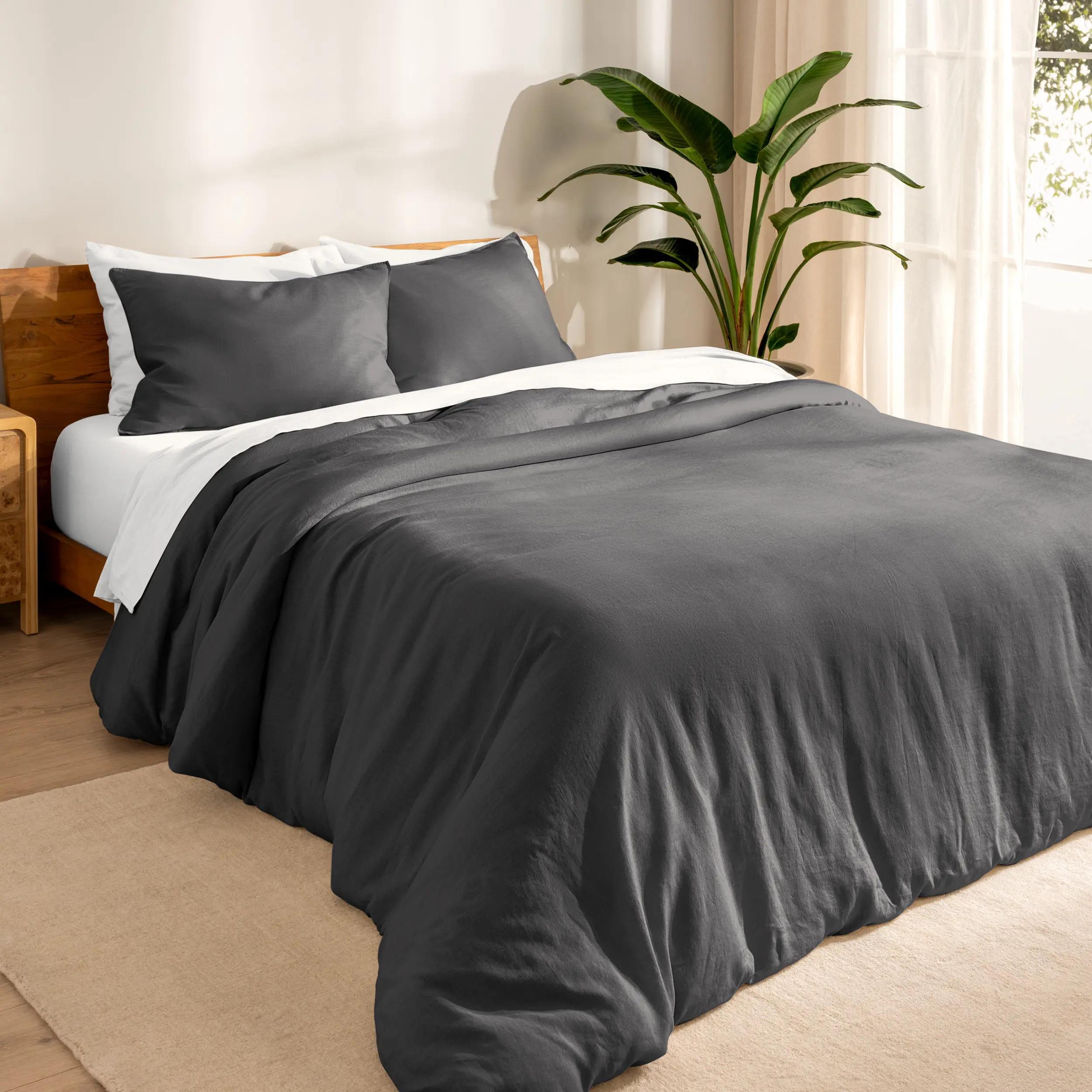 Bare Home Linen Duvet Cover Set with Pillow Shams - Luxury Breathable Duvet Bedding, Cooling All-Season Bed Cover, Modern Comfort for Restful Sleep, Breathable Duvet Set, Duvet Bedding Set