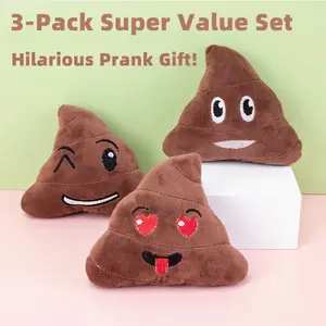 3-Pack Funny Poop Emoji Dog Squeaky Toys - Cute Plush Stuffed Chew Toy for Puppy - Hilarious Prank Gift & Stress Relief