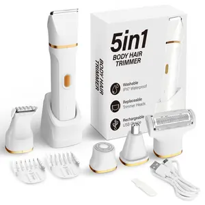 OMUCA 5-in-1 Electric Bikini Trimmer for Women – IPX7 Waterproof Shaver, Cordless Body & Facial Razors for Women, Ceramic Blades, USB-C Rechargeable, Painless Hair Removal Kit (White)