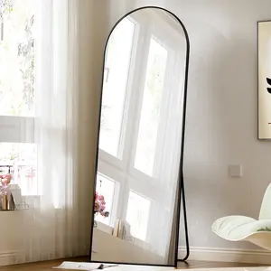 Arched Full Length Floor Mirror 59.1"x16" Full Body Standing Mirror,Black
