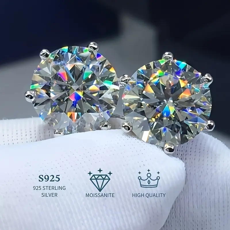 S925 Sterling Silver Stud Earrings for Women, Elegant 0.5 Carat Round Moissanite Solitaire with Good Cut, Prong Set, Anniversary Gift, Female, Everyday Wear Earrings, Fine Studs, Dainty Earrings