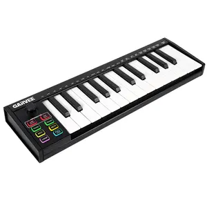 25 Key USB MIDI Controller for Music Production, DAW Integration, 8 Backlit Drum Pads and 8 Assignable Knobs, Semi Weighted Keys with OLED Display, Works with PC and Personal Computer