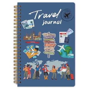 "Global Travel Diary" Colorful Adventure Design - A spiral-bound notebook with dimensions of 5.5 x 8.3 inches, made of high-quality paper, is perfect for travel enthusiasts, travel planners, and holiday memory books, featuring a durable binding