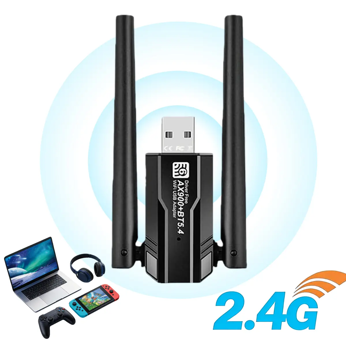 Wi-Fi 6 AX900 USB Wifi Adapter, Bluetooth 5.4 Dual Mode, Supports Windows 11/10/7, Multi-Scene Application, Data Transmission, Office Work, Online Gaming, Wireless Adapter Dongle