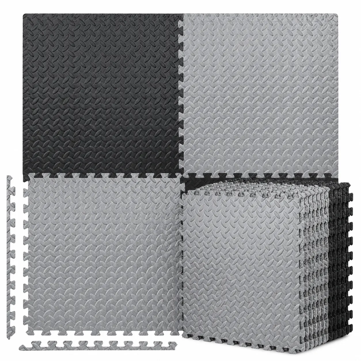 Interlocking EVA Foam Floor Mat Tiles 24”x24”x1/2 in” Black (9) and Grey (9), Non-Slip (18 Tiles, 72 sq ft)，Protective Flooring Mats for Gym Equipment