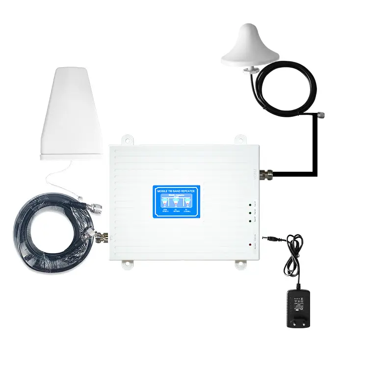FCC-Approved 3G-4G Cellular Amplifier, Indoor/Outdoor Component Kit with Indoor Antenna, Outdoor Amplifier, Major Carrier Coverage for Urban & Mountainous Settings Whole Building Repeater