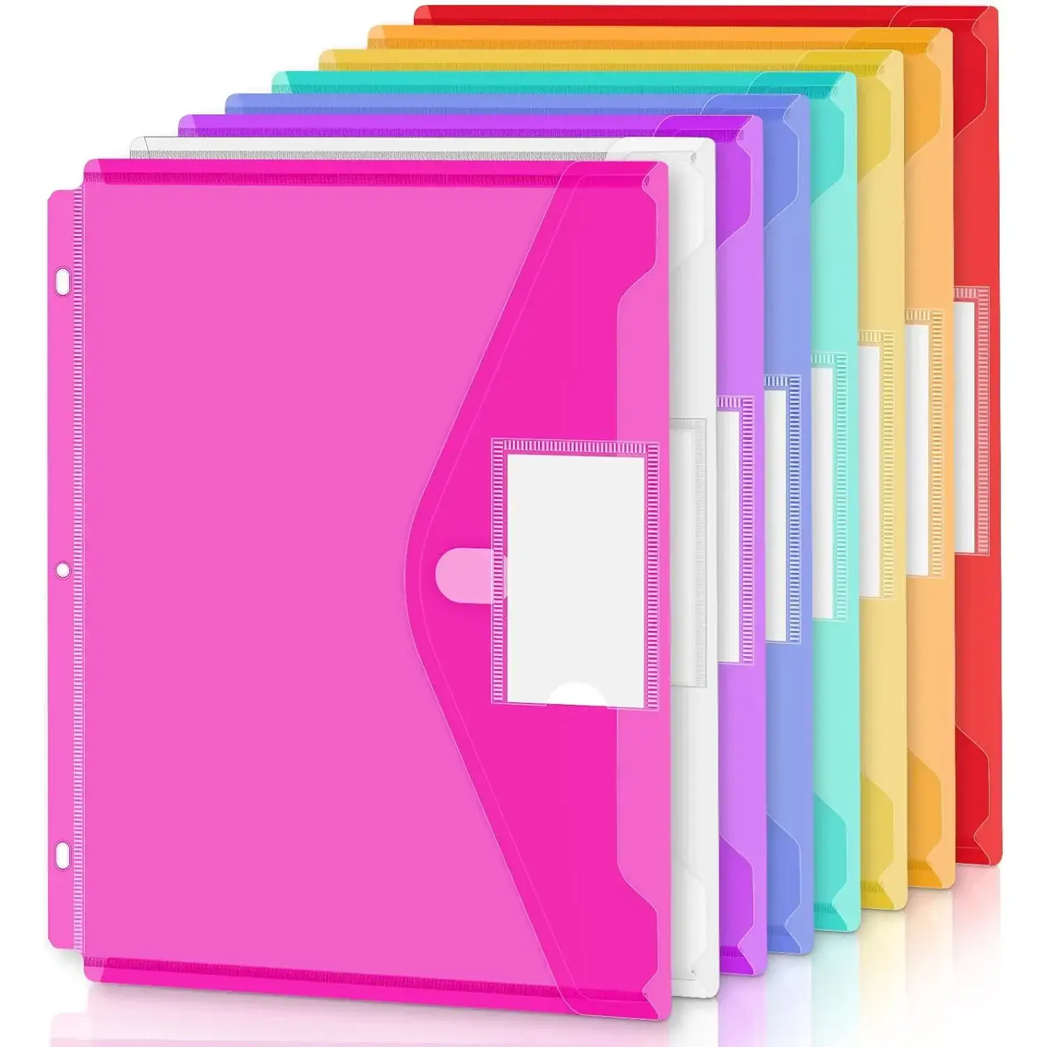 8 Pack Polypropylene Binder Pockets, Super Heavyweight Acid-Free 3-Hole Side-Loading Organizers with Hook-and-Loop Closure, 9.5" x 11.6" Extended Letter Size for Office Invoices