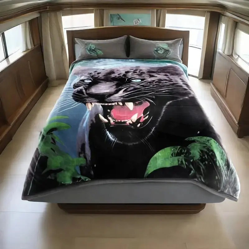 Luxurious Korean Mink Flannel Blanket Ultrasoft Warm Fleece with Animal Print Design Ideal for Cozy Evenings Comes with Elegant Wire Bag Packaging Suitable for Queen and King Beds