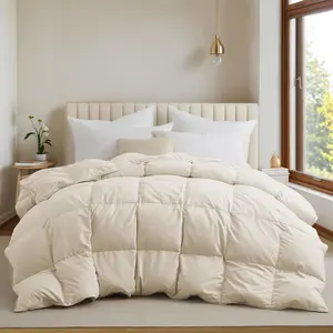 Edredón de plumón de ganso – Relleno de edredón para todas las estaciones con funda suave a prueba de plumón, edredones de plumón mullidos como nubes (Full/Queen, crema, 88" x 88")