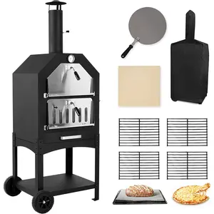 Outdoor Pizza Oven Wood Fired Pizza Oven Patio Portable Pizza Maker Cooking Grill with Wheels Waterproof Cover for Backyard Camping