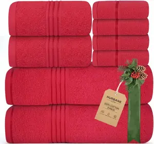 Hurbane Red Bath Towels for Bathroom – 100% Cotton, Thick, Soft, Luxury Set with 2 Extra Large, 2 Hand, 4 Washcloths – Plush, Absorbent, Hotel-Quality, Zero-Twist Weaving, Lint-Free, Vibrant Color Hold