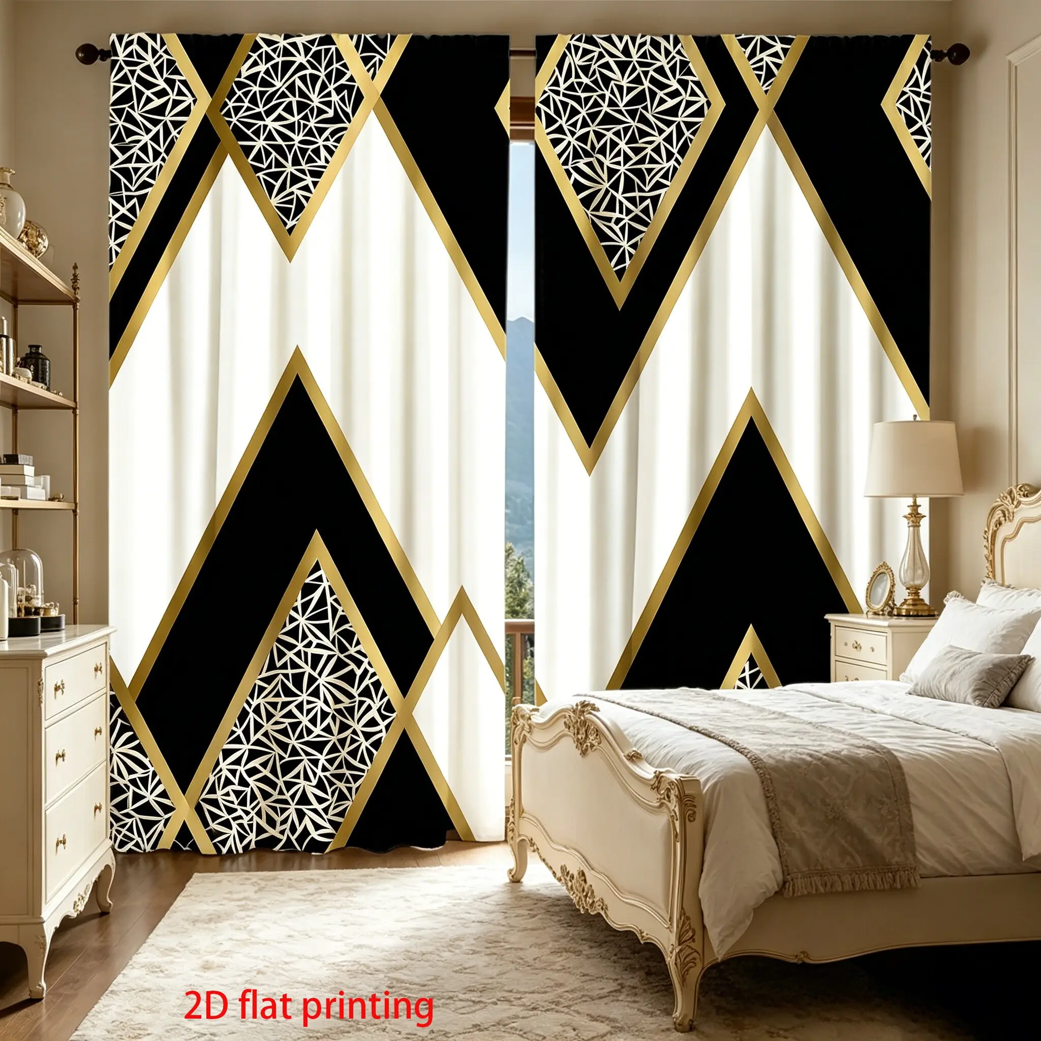 2-piece set of modern geometric pattern curtains, Home Decorative Curtain, made of semi transparent and durable polyester fabric, suitable for decorating living rooms, bedrooms, home decor. Easy to maintain