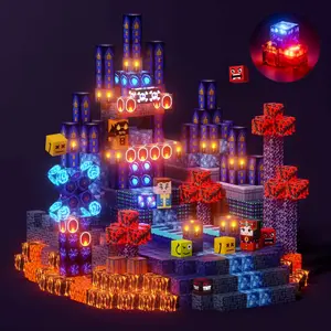 Magnetic Building Block Toy Set, LED Lighted Magnetic Cubes, Dark Lava Castle Theme, Stem Educational Puzzle, Christmas Birthday Gift