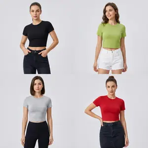 Women short Sleeve T Shirt summer Solid Slim Fit Casual Shirts Female Pullovers Basic Tee Clothes Street wear Crop Tops