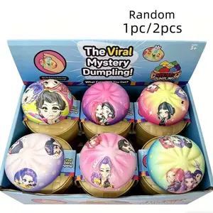 Random 1PC/2PCS Girls Group Anime Expressive Big Dumpling Squishy, Bun Fidget Toy, Squeeze Toy, Soft Material, Unboxing Surprise, Stress Relief for Anxiety Safe Portable Sensory Decompression Party Favors, Suitable for children to exchange gifts