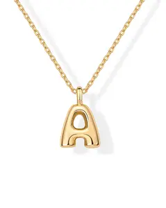 PAVOI 14K Gold Plated Dainty Chunky Bubble Initial Letter Pendant Necklace for Women - Alphabet Letter Necklace